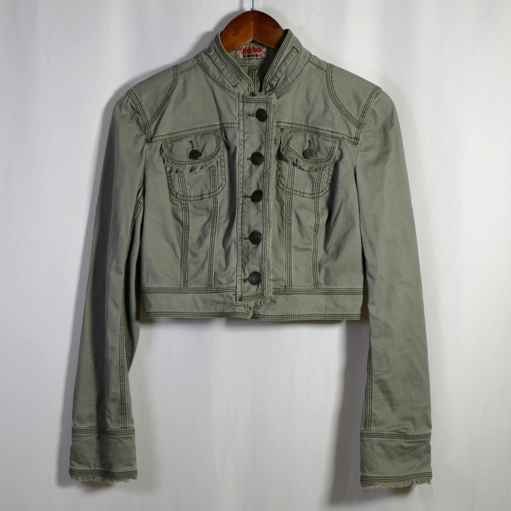 VTG No Boundaries Juniors Y2K Military Utility Jacket Size M Cropped Army Grunge